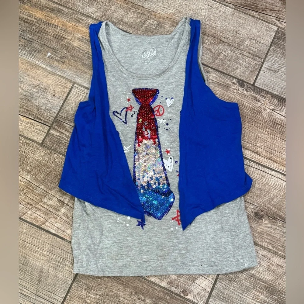 Justice Blue and Gray Layered Tank Top​